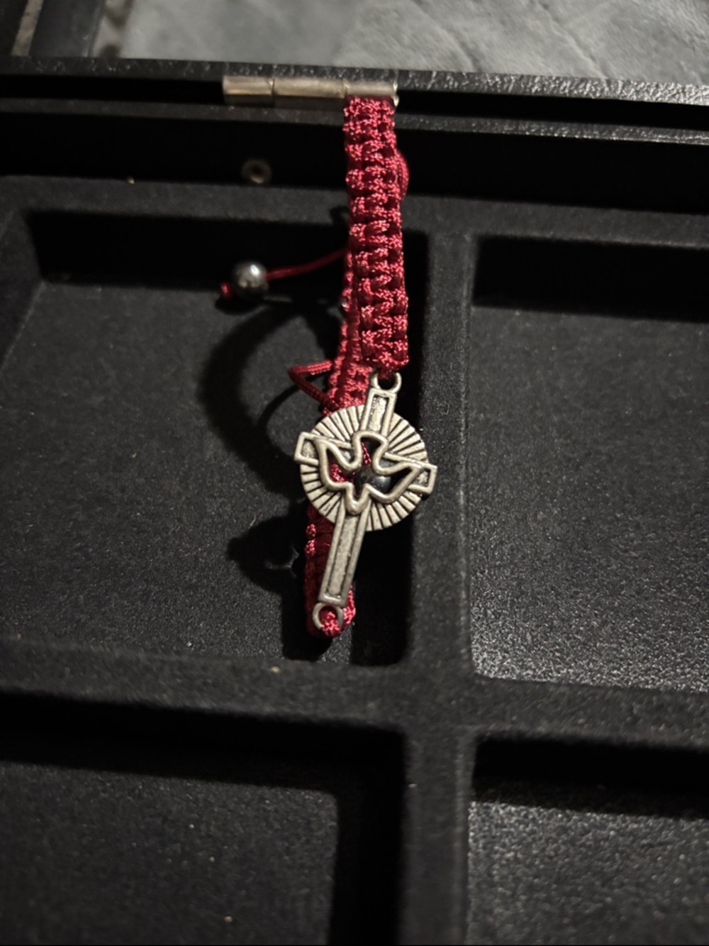 Men's Red Woven Bracelet with Cross Charm - Unbranded